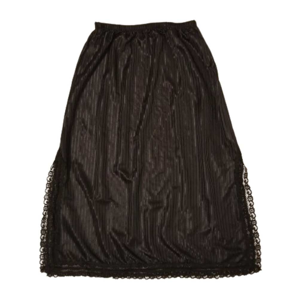 Vintage Molyclaire Lingerie Skirt Slip Slit Striped Lace Midi Length
